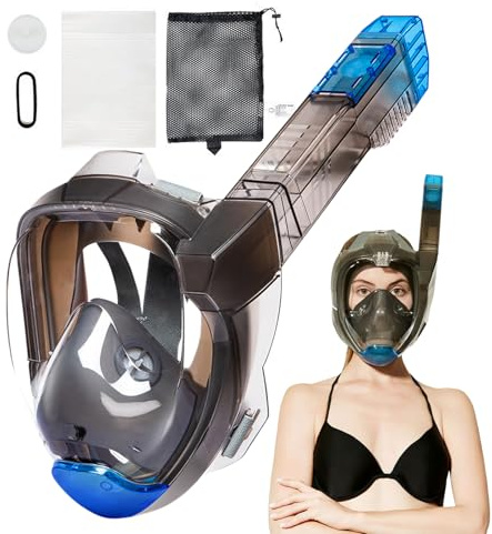 Tauchausrüstung für Erwachsene, Vollgesichtsmaske, wasserdicht, 180 ° Panoramablick, Ausrüstung für Erwachsene, Unisex, bequem zum Schwimmen, Schnorcheln