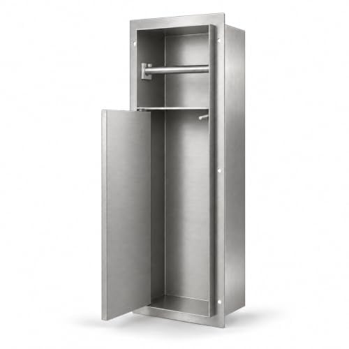 HAGO24 | WC Modul | Edelstahl gebürstet | Unterputz | Einbauschrank | Wandnische | 200x600mm | Toilettenpapierhalter | Bürstenhalter | Push-to-Open | befliesbare Tür | Stauraum