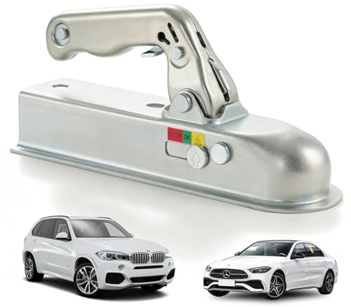 BORDEAG Gancio di traino universale, 50 mm, attacco sferico 800 kg, giunto sferico per tubo quadrato, rimorchio ideale per camper, rimorchi merci