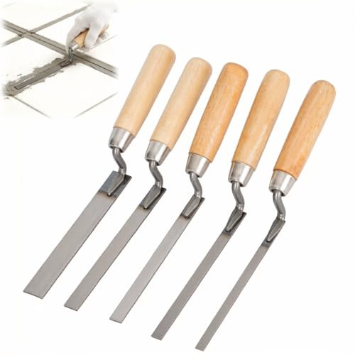 Satiskid 5 Pcs Pointing Trowel Set, 6/8/10/12/15 mm Stainless Steel Finger Trowels Brick Tiling Tools, Masonry Work, Repointing, Gap Filling, Jointing Kit for DIY Bricklayer Masonry Mortar Work