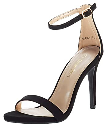 DREAM PAIRS Women's High Heels Flower Ankle Strap Stilettos Round Open Toe Dressy Sexy Sandals,Size 8,Black/Suede,KARRIE