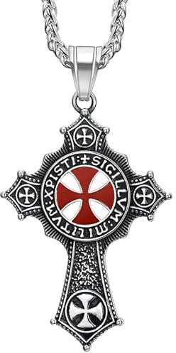 BOBIJOO Jewelry - Pendentif Templier Croix Rouge XPisti Sigillum Militum en Acier Inoxydable avec Chaîne 60cm