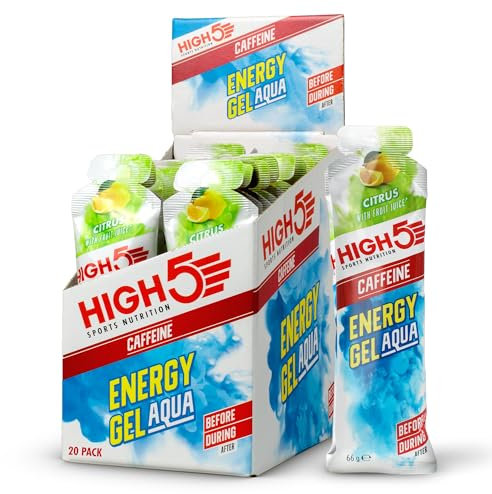 HIGH5 Aqua Caffeine Energy Gels - Running Energy Gels for Quick Muscle Fuel - Perfect Fuel Gels for Running, Cycling Energy Gels, Running Gels Energy Marathon, Sport Gels (Citrus, 20 x 66g)