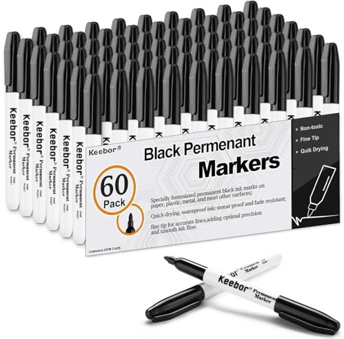 Keebor Permanent Markers Bulk, 60 Pack, Quick Drying & Fade Resistant