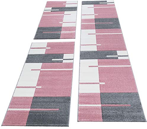 HomebyHome Bettumrandung Schlafzimmer 3 teilig Teppich Rosa-1 - Waschbarer Bettumrandung Teppich Läufer Set Extra Flauschig Bettvorleger Schlafzimmer Bettset:2 St. 80x150 cm | 1 St. 80x300 cm