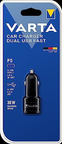 VARTA Ladegerät, Autoladegerät mit 2 Anschlüssen USB Type C PD und USB A, Car Charger Dual USB, Kfz-Handyladegerät, Zigarettenanzünder Adapter