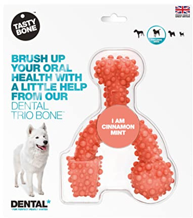 TastyBone TrioBone Dental Nylon Dog Chew Toy for Large Dogs (Raspberry Mint) - Strong Healthy Teeth & Gums, Indestructible for Aggressive Chewers, Everlasting Flavour, Made in the UK