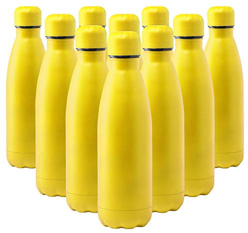eBuyGB Metal Water Bottle 790ml Stainless Steel Leakproof Drinks Bottle Reusable BPA Free Matt Water Bottles - Travel Cup for School, Gym, Outdoor, Yoga & Sports - Yellow (Pack of 10)