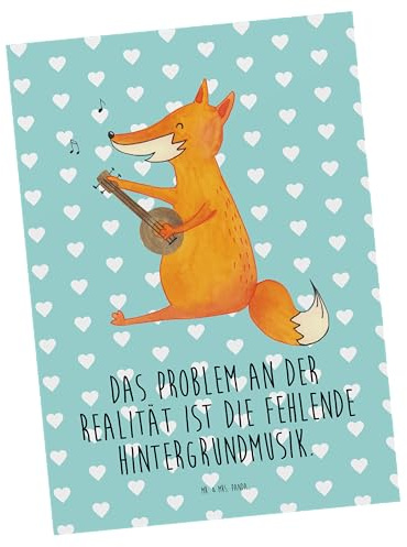 Mr. & Mrs. Panda Postkarte Fuchs Gitarre - Geschenk, Sänger, Grußkarte, Ansichtskarten, Lagerfeuer, Singen, bildkarte, Musik, Postkarten, Ansichtskarte, Optimistisch