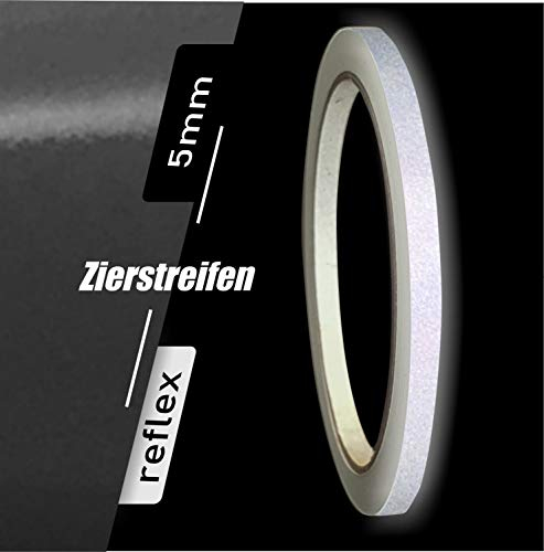 siviwonder Zierstreifen reflektierend schwarz 5 mm x 10 m selbstklebend 135 µm Konturmarkierung Auto Motorrad Fahrrad Boot Felgenband Warnstreifen Pinstripe Tape Haltbarkeit bis 7 Jahre