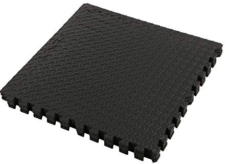 Black Interlocking Soft Foam Floor Mats - 16 Pieces EVA Puzzle Diamond Texture Tiles Protective Flooring Set - Protector, Surface Protection Mat for Gym Fitness Basement Garage, 64 SQ FT