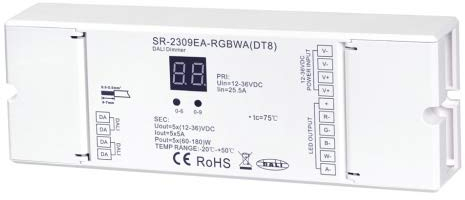 YULED SR-2309EA RGBCCT DALI DT8 LED Controller Decoder 5-Kanal PWM LED Dimmer Treiber 5x5A max. 25A 12-36V DC Steuerung für RGBCCT LED Streifen