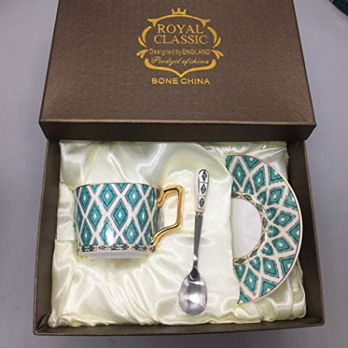 XUDREZ British Vintage Porcelain Tea Cup, Ceramic Coffee Cups, Bone Porcelain Creative Tea Set with Coffee Cup, Saucer, Teaspoon (5)
