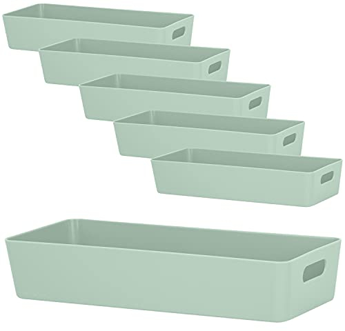 #11 6X Ordnungsboxen - 6 cm hoch - SILBERGRÜN - 30x12,5x6cm - 1,9 Liter - Ordnungskorb - Schubladenorganizer Schublade - Organizerbox - Ordnungssystem Kunststoff
