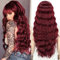 YEESHEDO Damen Perücke Rot mit Pony Lang Wellig Lockige Natürlich Farbe lange locken Volles Haare Peruecke für Frauen 28 Zoll (Weinrot)