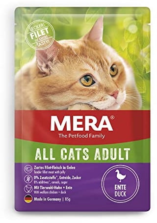 MERA Cats Adult Ente (12x85g), Nassfutter für ausgewachsene Katzen, getreidefrei, Katzennassfutter mit hohem Fleischanteil
