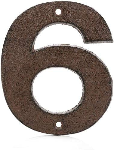 5 Inch Cast Iron Door Number - Rustic Brown - Six