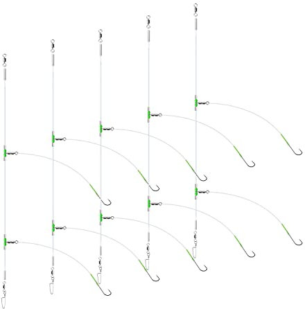 Luroad 5 Stück Angelhaken für Meeresangeln, Flapper-Rigs für Meeresangeln, Strandwerfen, Uferfischen, Flunder, Whiting, Barsch, Scholle (D. 5 Stück - 2 Haken - Größe 2/0-80cm)
