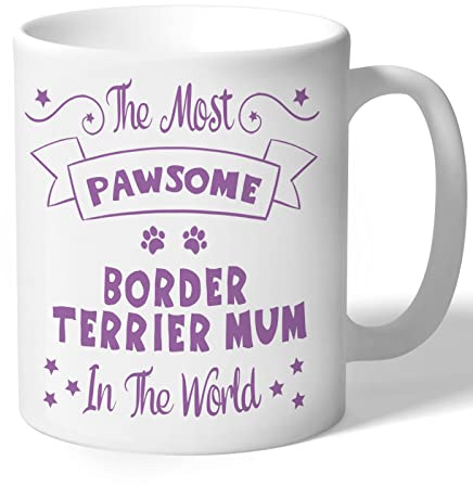 Dog Lovers Collection Border Terrier Mum Mug Pawsome Gifts (Lilac Print) for Women Lover Owner Present Ceramic 10oz/300ml