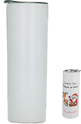 Gteller - Bicchiere sottile sottile a doppia parete in acciaio inox 18/8, con cannuccia e coperchio, isolato tazza da viaggio per sublimazione (bianco sublimazione, 1 confezione-20 oz)