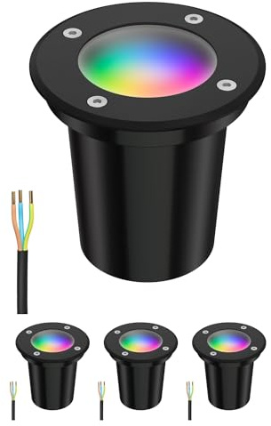ledscom.de 4x Bodeneinbauleuchte BOLI für außen, IP67, schwarz, gefrostet, rund, 108mm Ø inkl. LED RGB Lampe, smart 473lm