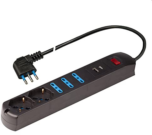 Poly Pool PP2535.2 presa quintupla: 5 prese 10/16A + 2USB (A+C) spina 10A nera