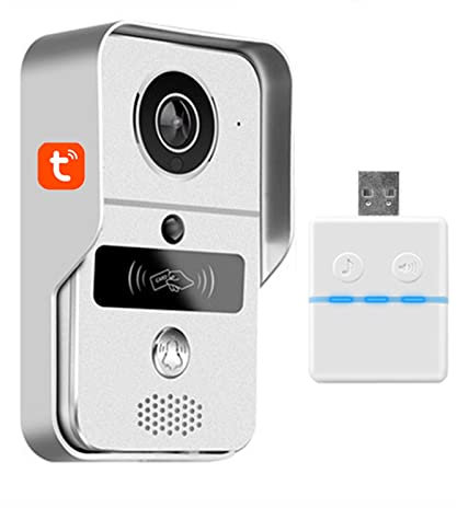 YCWG Tuya Smart Life Sonnette vidéo avec carillon, interphone de vision nocturne WiFi sans fil 1080P, surveillance de sécurité, système de contrôle d'accès par téléphone vidéo, Argent