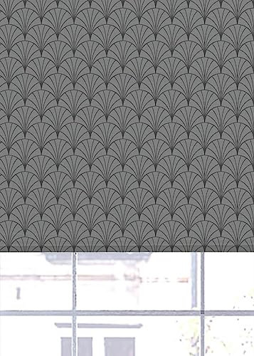 Lister Cartwright Oriental Fan Blackout Roller Blinds Windows Blinds Child Safety Easy Fit Made to Measure (Charcoal, 150 cm Width x 140 cm Drop)
