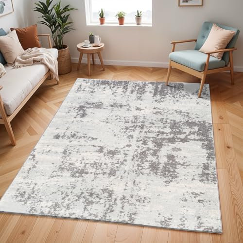 Livabliss Moroni Abstract Rug - Area Rugs Living Room 160x220 cm, Dining Room, Lounge, Kitchen, Bedroom - Modern Marble Large Rug, Soft Luxurious Easy Care Medium Pile, Charcoal, Gray, Off-White