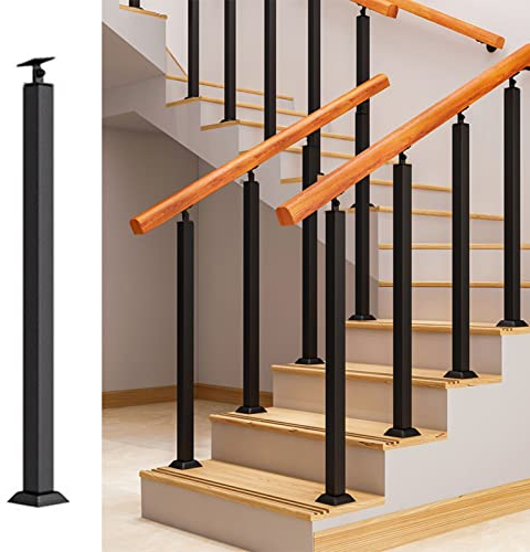 ZAQYCM Handlauf Handläufe Geländer Treppen Treppengeländer-Set – Handläufe Aus Kiefernholz Und Pfosten Aus Schwarzem Metall Innen Flur Dachboden Schritte Geländerschutzsysteme