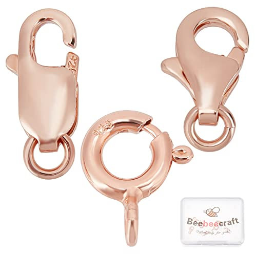 Beebeecraft 9Pcs 3 Style 925 Sterling Silver Lobster Clasps Claw Rose Gold Spring Clasps Necklace Clasps Findings for DIY Jewelry Making Craft Supplies