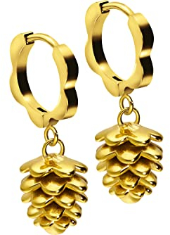 FILANGO 1 Paar Chirurgenstahl Creolen TANNENZAPFEN Ohrring Schmuck Goldfarben