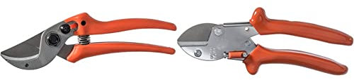 Original LÖWE 15 Amboss Gartenschere 15.107 mit Bypass Geometrie für kleinere bis mittlere Hände & 5 Profi Gartenschere Amboss 5.107 mit rostfreier und antihaftbeschichteter Stahlklinge