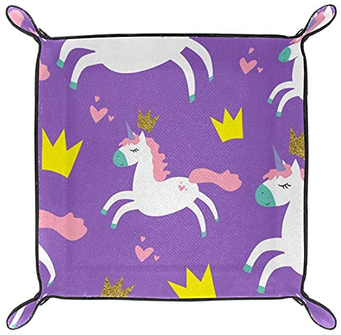 Bandeja de Piel para Llaves,Bandeja para Joyas,Fondo Morado y Unicornio,Bandeja de tocador Organizador de Escritorio para Mesa