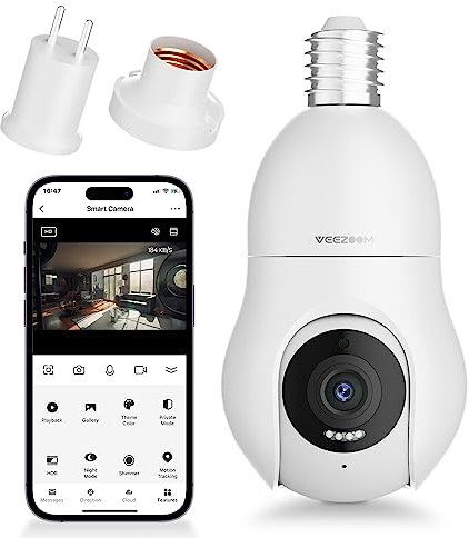 VEEZOOM 2K 4MP Light Bulb Security Camera, 2.4G WiFi Indoor Bulb Camera Wireless with Human/Motion Alarm, Full-Color Night Vision, 2-Way Audio D1