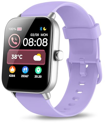 Yoever Smartwatch für Damen, Telefonfunktion und Alexa Built-in, 1.8 Fitnessuhr Herren mit Herzfrequenz SpO2 Stress Schlafmonitor, Schrittzähler Uhr, IP68 wasserdichte Sportuhr für Android iOS Lila