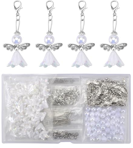 VQBKHO 50 Sets Schutzengel anhänger Selber, Perlenengel Anhänger Schutzengel Anhänger Schutzengel Schlüsselanhänger charms anhänger perlen engel bastelset für DIY Hochzeit Taufe Geburtstag
