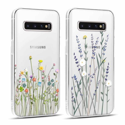 Yoedge 2 Stück Handyhülle für Samsung Galaxy S10 Plus Hülle, Transparent Blumen Muster Mädchen Aesthetic Flowers Handyhülle Weich Durchsichtig Silikon Stoßfest Schutzhülle für Samsung S10 Plus 6,4