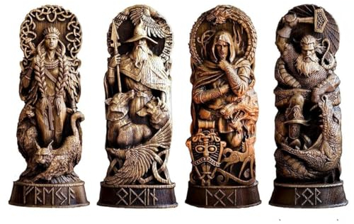 AAHIFIT Nordische Mythologie-Statue, Thor Odin Loki Freya, Wikingerstatue für Zuhause und Geschenke, anwendbar für Weinschrank und Bücherregal, Anbetungsaltar, Schrein-Skulptur, Heimdekoration,