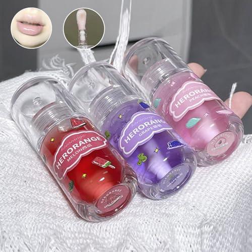 Lipgloss-Set mit Fruchtgeschmack, transparente Tuben mit feuchtigkeitsspendenden süßen Fruchtaromen, 3 Stück feuchtigkeitsspendendes, aufpolsterndes Lippenglanzöl für Lippenpflege und trockene Lippen