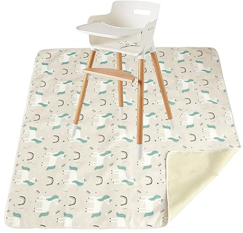 High Chair Splash Mat 43 Inch Waterproof Anti Slip Washable Spill Floor Mat Portable Reusable Baby Feeding Mat Mess Mat for Art Craft Painting Table Cloth Pet (Unicorn)