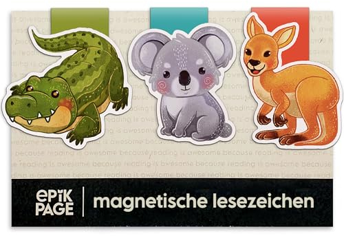 Magnetische Lesezeichen Kinder Magischen Tiere: Koala, Känguru, Krokodil – Kleine Geschenke für Schüler, Junge, Mädchen, Buchliebhaber – Hochwertige Schule Magnetlesezeichen – 3er-Set