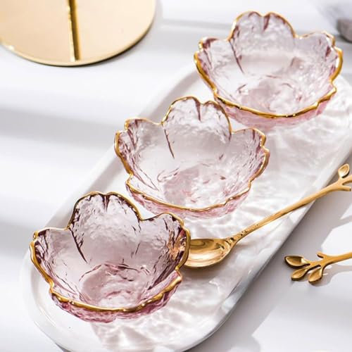 MCHERRY 6 cuencos de inmersión con forma de flor de cerezo rosa de 3.3 pulgadas, platos de salsa de soja, cuencos de acompañamiento, mini cuenco de cristal para condimentos, aperitivos, postres,