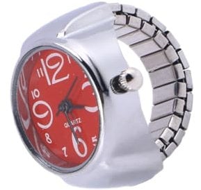 SAFIGLE Edelstahl-fingeruhr Mit Quarzuhr-mechanismus Elastische Unisex-ringuhr Für Männer Und Frauen Kreative Ringuhr Mit Modernem Design Rot