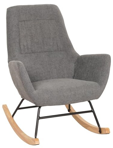 Mendler Schaukelstuhl HWC-N13, Schwingstuhl Relaxsessel Fernsehsessel, Massiv-Holz Metall Stoff/Textil 320g/m² - dunkelgrau