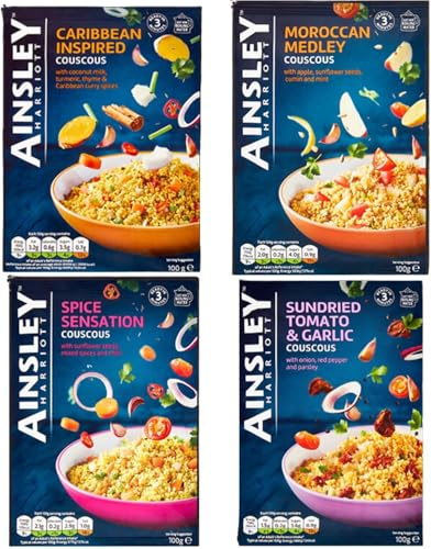 Cup Soup Bundle With Ainsley Sundried Tomato & Garlic Couscous, Caribbean, Spice Sensation and Moroccan Medley Couscous 100g each (4 Pack)