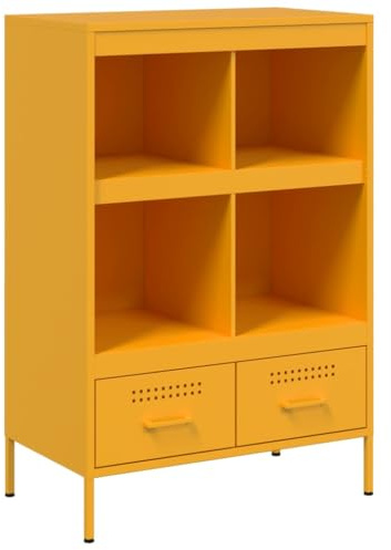 vidaXL Highboard, Sideboard mit Stauraum, Kommode Anrichte Verstellbare Schraubfüße, Beistellschrank Schrank, Industrie-Stil, Senfgelb Kaltgewalzter Stahl