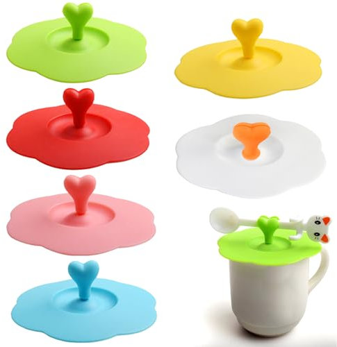 YANXINKE Couvercle Silicone,6 pcs Couvercle Tasse Silicone,Boisson Couvre Tasse,Couvercle de Tasse Coloré,Silicone Joint Couvercle,Couvercles Tasse Anti Poussière,Couvercles en Silicone pour Verres