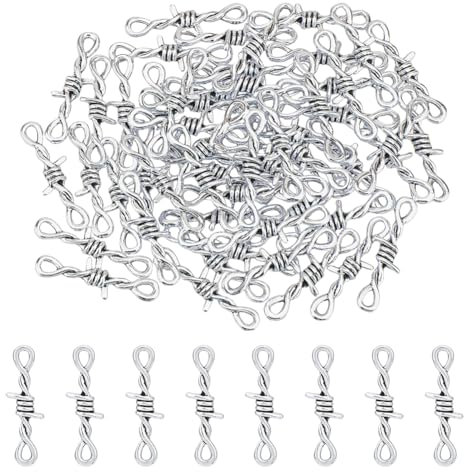 Hobbspring 60Pcs Thorns Charms Gothic Connector Charms Bulk Infinity Links Charms Alloy Wire Pendants Barbed Wire Jewelry Making Tibetan Style Metal Connector for DIY Crafts Bracelet Necklace Earring