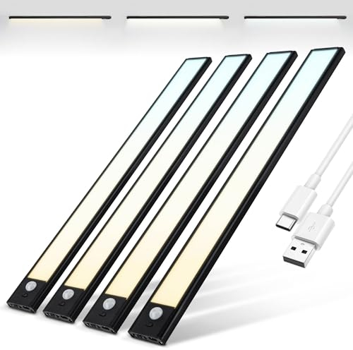 Brendz Schranklicht mit Bewegungsmelder, Kleiderschrank Beleuchtung, 4 x 40cm, 3 Farbtemperaturen, Aufladbar, Dimmbare Schrankbeleuchtung, Led Lichtleiste Kabellos, Schwarz